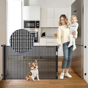 Anti-Chewing Retractable Baby Gates for Doorways 55" Wide Scratch-Resistant Retractable Dog Gates for The House Upgraded Textilene Mesh Baby Gate Retractable Pet Gate Indoor Safety Gates for Pets