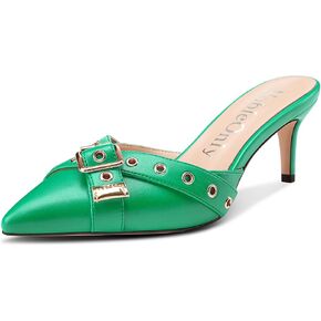 NobleOnly Kitten Heels for Women Close Pointed Toe Mule Heels Studded Heels Slip on Party Dress Pumps 2.6 Inches Heels
