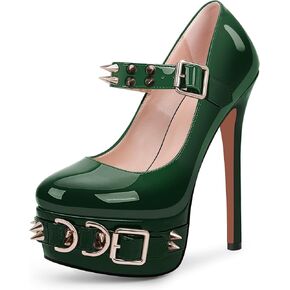 Women's Rivet Goth High Stiletto Heel Plafrom Mary Janes Pumps Rivet Buckle Strap Punk Shoes