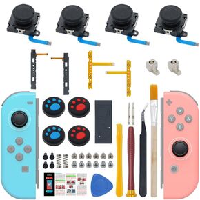 Joycon Joystick Replacement Repair Kit 4 Pack, SmaFsan for Fix Drift Nintendo Switch Joy-Con Controller for Switch Lite Joystick Parts Replacement Left/Right Analog Thumb Stick, Metal Latch+Handle wir