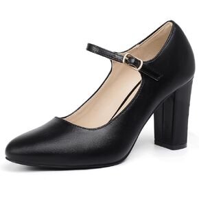 IDIFU IN4 Women's Pumps Mary Jane Dress Shoes for Women Closed Toe Heels High Chunky Block Heels Dressy Wedding Bride Prom Graduation Business Heels Comfortable Formal Vintage Round Toe Pumps Shoes