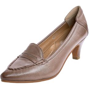 Mona flying Women's Leather Pump Med Heel Pointed Toe Office Dress Shoes for Ladies