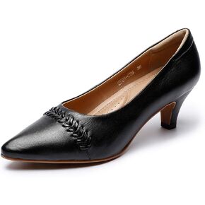 Mona flying Women's Leather Pump Med Heel Pointed Toe Office Dress Shoes for Ladies in Kuwait