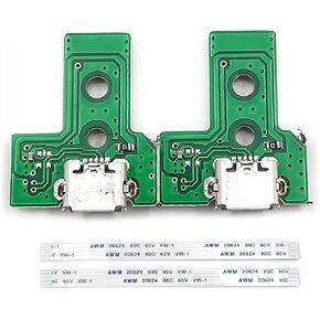 FainWan 2PCs JDS-030 Replacement Charging Port Assembly 12 Pin for PS4 DualShock 4, Micro USB Adaptor Charger Socket Board Connector Module for Playstation DS4 Controller, Flex Cable