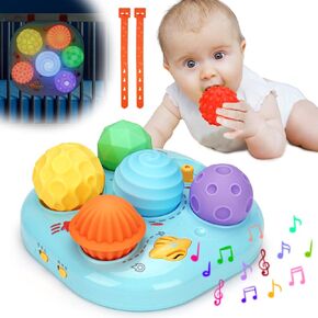 Baby Musical Light Up Toys Baby Ball Sensory Montessori Toys for Babies 6-12 12-18 Months Tactile Sleep Aid Tummy Time Developmental Fine Motor Soother Infant Toddler 1 2 Year Old Boys Girls Gifts
