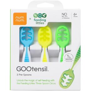 NumNum GOOtensil Pre-Spoons x Feeding Littles | 6 Baby Spoon Set (Stage 1 + Stage 2) | BPA Free Silicone Self Feeding Toddler Utensils | for Kids Ages 6 Months+, Gift Set - Travel Case + 6 Spoons