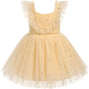 Baby Girl Sequin Dress Toddler Sparkly Tulle Dresses Ruffle Sleeve Shiny Party Birthday Dresses