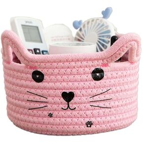 Cute Laundry Basket Baby Toy Basket Decorative Storage Basket Bins With Handles Pet Toys Storage Organizer Baby Nursery Basket As Baby Shower Gifts,White+Grey