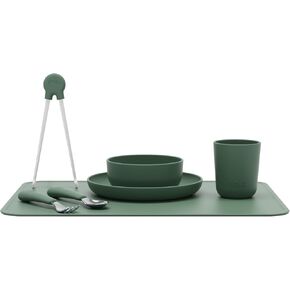 Lalo Big Bites Kids Dinnerware Full Set - Dishwasher Safe, BPA Free, Kids Tableware Set - Includes Stackable Bowl, Plate, Utensils & Cup - 7 Pieces - Olive