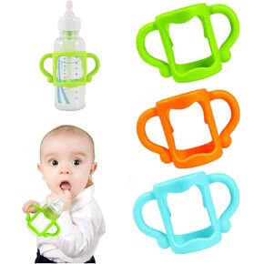 Bottle Handles for Dr. Brown's Narrow Baby, Wide-Neck, Removable Easy-Grip Transitional Sippy Cup Handles, 100% Silicone-BPA-Free Material, 4m+ (White, Green, Blue)