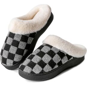 UBFEN Womens Slippers Classic Plaid Winter Warm with Memory Foam Fluffy House Shoes Platform Indoor Bedroom