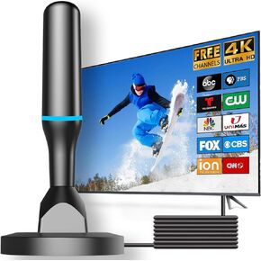 Digital TV Antenna for Smart TV Indoor, Easy to Install, Long Range Receive TV Indoor HD Antenna 4k 1080P Channels - 10 Feet Long Cable Strong Magnetic Base TV Antenna, Free Support for Local Channels