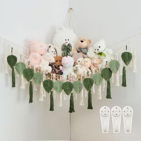 Stuffed Animal Storage Hammock with Leaf and Tassels | Macrame,Hand Woven,Corner Hanging Net, Easy Install,Toy Plush Holder,for Kid Room Nursery,Sage Green&Avocado Green in Saudi Arabia