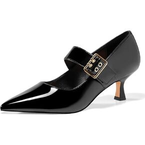 Coutgo Womens Kitten Heels Mary Jane Shoes Closed Pointed Toe Dress Shoes Buckle Work Office Pump Shoes