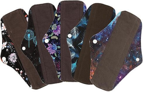 5 قطع من وسادات الحيض القماشية مقاس 10 بوصة، فوط صحية قابلة لإعادة الاستخدام، بطانة داخلية قابلة للغسل، غير معطرة in Kuwait