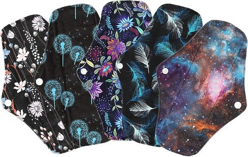 5 قطع من وسادات الحيض القماشية مقاس 10 بوصة، فوط صحية قابلة لإعادة الاستخدام، بطانة داخلية قابلة للغسل، غير معطرة in Kuwait