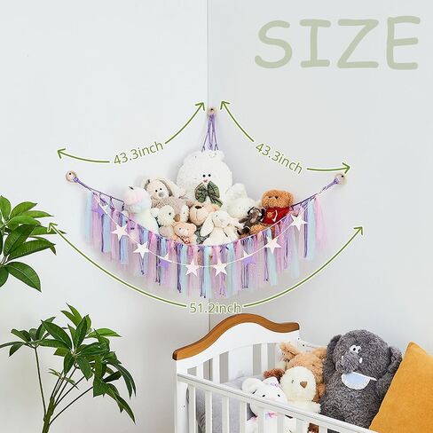 Stuffed Animal Storage Hammock with Colorful Tassels Corner Hanging Net Boho Toy Plush Storage for Kid Room Nursery Decor Easy Install Corner Wall Display Hanging Organizer for Girls Boy Gift(Pink) in Saudi Arabia