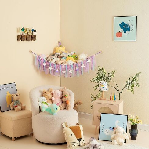 Stuffed Animal Storage Hammock with Colorful Tassels Corner Hanging Net Boho Toy Plush Storage for Kid Room Nursery Decor Easy Install Corner Wall Display Hanging Organizer for Girls Boy Gift(Pink) in Saudi Arabia