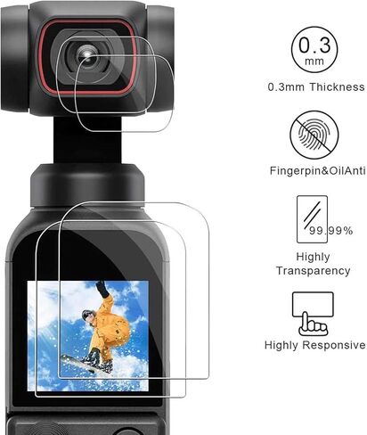 واقي شاشة زجاجي لـ DJI OSMO Pocket 3 + طبقة حماية للعدسة لكاميرا DJI OSMO Pocket 3 0.3 مم زجاج مقسى رفيع للغاية صلابة 9H مضادة للخدش وبصمات الأصابع ومضادة للغبار [2+2] حزمة in Kuwait