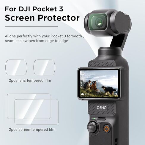For DJI OSMO Pocket 3 Glass Screen Protector + Lens Protector Film for DJI OSMO Pocket 3 Camera 0.3mm Ultra-Thin Tempered Glass 9H Hardness Anti-Scrach Anti-Fingerprint Anti-Dust [2+2] Pack in Saudi Arabia