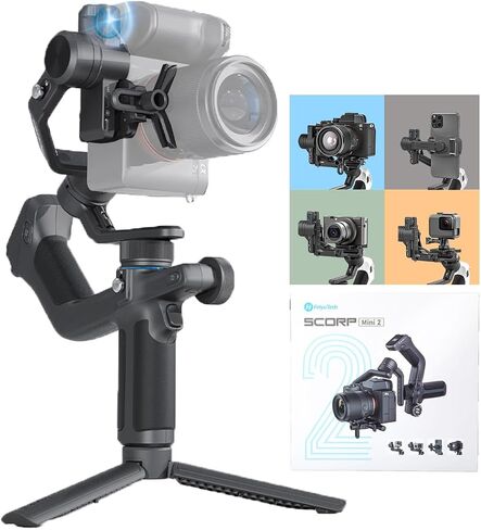 FeiyuTech SCORP Mini-2 3-Axis Mirrorrless Camera Gimbal Stabilizer، جهاز تعقب AI مدمج، إطلاق نار عمودي أصلي، التحكم في مصراع البلوتوث/الكابل، لـ Canon/Sony/Panasonic/Nikon/Fujifilm/Gopro/الهاتف المحمول in Saudi Arabia