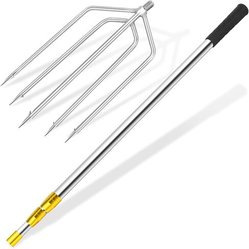 KOMCLUB Fishing Harpoon 5-Prong Stainless Steel Fishing Gaff Hook Fishing Tackle Gaffs Barbed Diving Spears for Fishing Pole Hook Prong Harpoon for Hunting Fish Frog in Pond River Lake Capable in Saudi Arabia