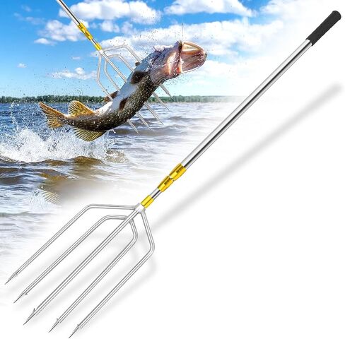 KOMCLUB Fishing Harpoon 5-Prong Stainless Steel Fishing Gaff Hook Fishing Tackle Gaffs Barbed Diving Spears for Fishing Pole Hook Prong Harpoon for Hunting Fish Frog in Pond River Lake Capable in Saudi Arabia