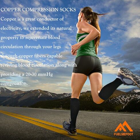 FuelMeFoot 3 Pack Copper Compression Socks - Compression Socks Women & Men Circulation - Best for Medical,Running,Athletic in Kuwait
