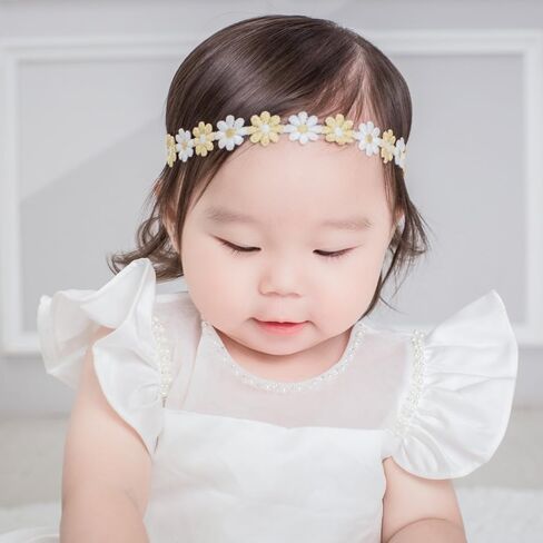 Baby Girl Gold Flower Lace Headband Toddler Elastic Floral Hair Band Newborn Infant Soft Lace Baptism Christening Hair Accessories for Birthday Party (Gold D, Standard size) in Kuwait