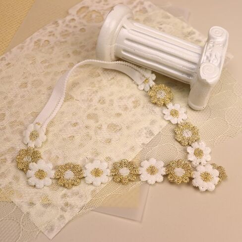 Baby Girl Gold Flower Lace Headband Toddler Elastic Floral Hair Band Newborn Infant Soft Lace Baptism Christening Hair Accessories for Birthday Party (Gold D, Standard size) in Kuwait