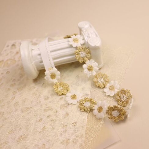 Baby Girl Gold Flower Lace Headband Toddler Elastic Floral Hair Band Newborn Infant Soft Lace Baptism Christening Hair Accessories for Birthday Party (Gold D, Standard size) in Kuwait