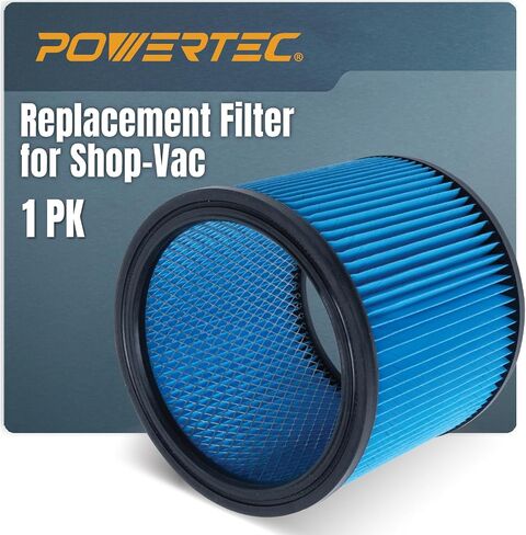 مرشحات خرطوشة POWERTEC، لمرشحات استبدال Shop Vac 90304، 90333، 90340، 90350، تناسب معظم المكانس الكهربائية الرطبة/الجافة بسعة 5 جالون وما فوق، 1PK (75082) in Saudi Arabia