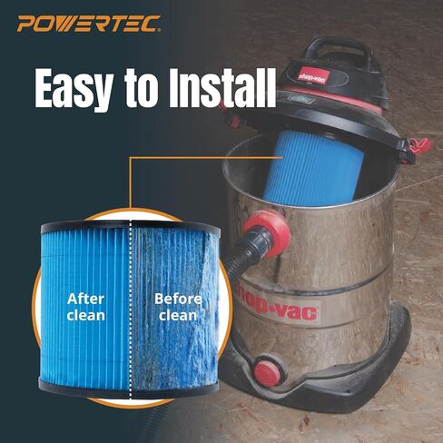 مرشحات خرطوشة POWERTEC، لمرشحات استبدال Shop Vac 90304، 90333، 90340، 90350، تناسب معظم المكانس الكهربائية الرطبة/الجافة بسعة 5 جالون وما فوق، 1PK (75082) in Saudi Arabia