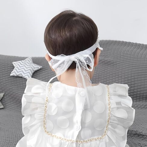 Flower Lace Baby Girls Headband Pink Lace Baptism Christening Elastic Toddler Hairband Floral Pearl Infants Headband Birthday Wedding Party Hair Accessories for Baby (Style 1 - white) in Kuwait