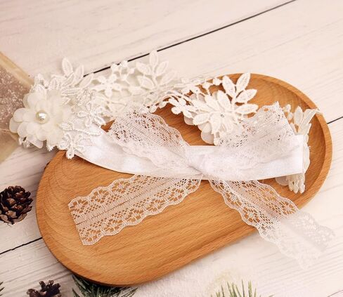 Flower Lace Baby Girls Headband Pink Lace Baptism Christening Elastic Toddler Hairband Floral Pearl Infants Headband Birthday Wedding Party Hair Accessories for Baby (Style 1 - white) in Kuwait