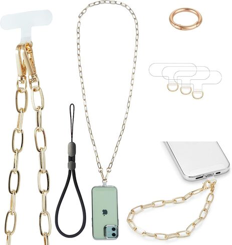 Crossbody Phone Lanyard Chain Shoulder Cell Phone Strap Phone Charm Neck Chain Phone Holder 3 Pad Patche Tether Universal for iPhone 15 Pro Max 14 13 12 11 Samsung S24 Flip 5 Google Moto Gold in Saudi Arabia