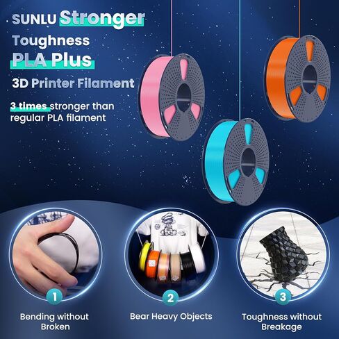 SUNLU خيوط طابعة ثلاثية الأبعاد PLA Plus 1.75 مم، 2 كجم (4.4 رطل) بكرة كبيرة PLA + خيوط للمشروع الكبير، دقة الأبعاد +/- 0.02 مم، خيوط ملفوفة بدقة، تناسب معظم طابعات FDM، عبوة 2 كجم-1، أسود in Kuwait