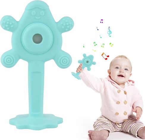 Chuya Baby Rattle Teether Blue,2 in 1 Infant Chew Teething Toys Rattles for Babies 0-24 Months in Saudi Arabia