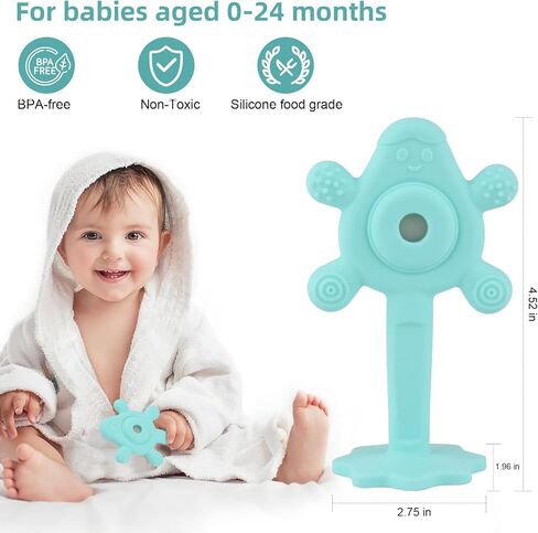 Chuya Baby Rattle Teether Blue,2 in 1 Infant Chew Teething Toys Rattles for Babies 0-24 Months in Saudi Arabia