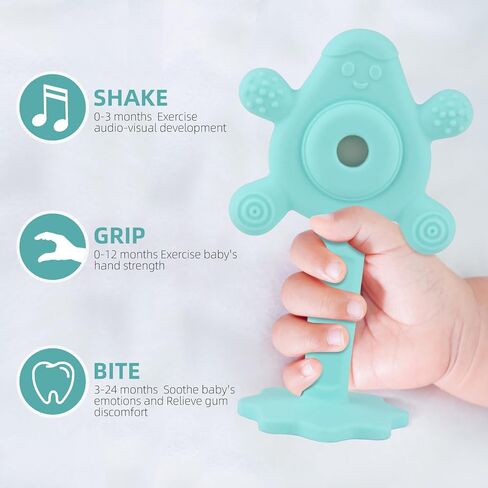 Chuya Baby Rattle Teether Blue,2 in 1 Infant Chew Teething Toys Rattles for Babies 0-24 Months in Saudi Arabia