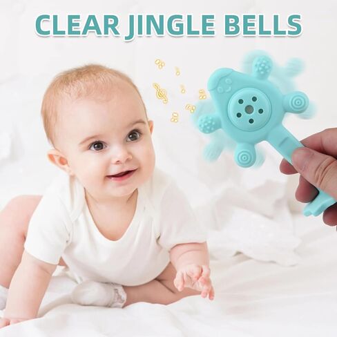 Chuya Baby Rattle Teether Blue,2 in 1 Infant Chew Teething Toys Rattles for Babies 0-24 Months in Saudi Arabia