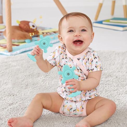 Chuya Baby Rattle Teether Blue,2 in 1 Infant Chew Teething Toys Rattles for Babies 0-24 Months in Saudi Arabia