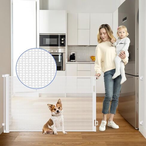 Anti-Chewing Retractable Baby Gates for Doorways 55" Wide Scratch-Resistant Retractable Dog Gates for The House Upgraded Textilene Mesh Baby Gate Retractable Pet Gate Indoor Safety Gates for Pets in Saudi Arabia