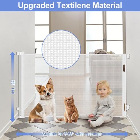 Anti-Chewing Retractable Baby Gates for Doorways 55" Wide Scratch-Resistant Retractable Dog Gates for The House Upgraded Textilene Mesh Baby Gate Retractable Pet Gate Indoor Safety Gates for Pets in Saudi Arabia