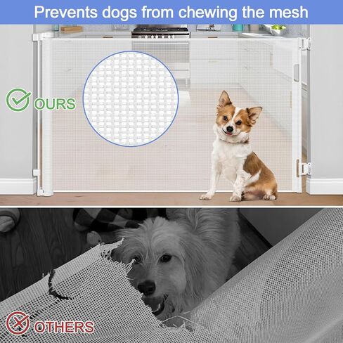 Anti-Chewing Retractable Baby Gates for Doorways 55" Wide Scratch-Resistant Retractable Dog Gates for The House Upgraded Textilene Mesh Baby Gate Retractable Pet Gate Indoor Safety Gates for Pets in Saudi Arabia