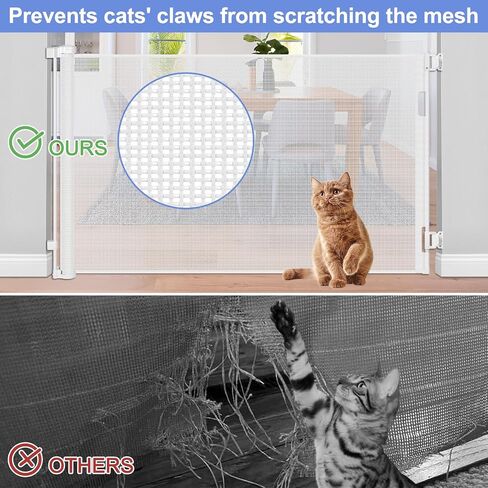 Anti-Chewing Retractable Baby Gates for Doorways 55" Wide Scratch-Resistant Retractable Dog Gates for The House Upgraded Textilene Mesh Baby Gate Retractable Pet Gate Indoor Safety Gates for Pets in Saudi Arabia