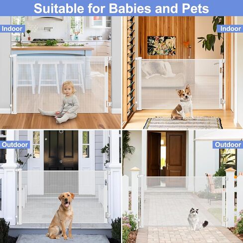 Anti-Chewing Retractable Baby Gates for Doorways 55" Wide Scratch-Resistant Retractable Dog Gates for The House Upgraded Textilene Mesh Baby Gate Retractable Pet Gate Indoor Safety Gates for Pets in Saudi Arabia