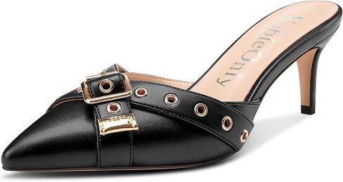 NobleOnly Kitten Heels for Women Close Pointed Toe Mule Heels Studded Heels Slip on Party Dress Pumps 2.6 Inches Heels in Saudi Arabia