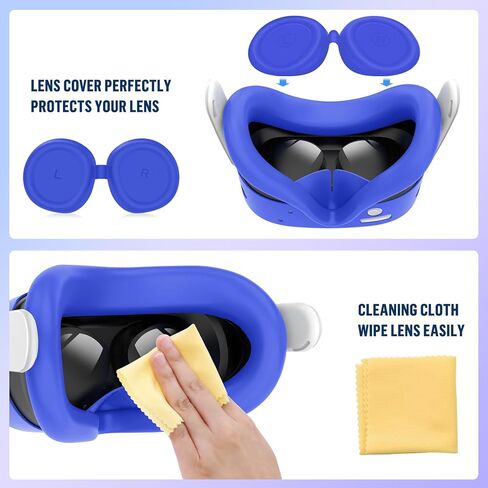 مجموعة غطاء سيليكون MS.Cleo متوافقة مع Meta/Oculus Quest 3S | مجموعة ملحقات الواقع الافتراضي، وسادة الوجه وغطاء الغلاف، مقابض وحدة التحكم، حماية العدسة، فتحات دقيقة، غير قابلة للانزلاق، غير مناسبة Quest 3 in Kuwait