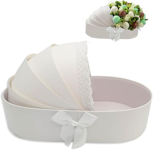 Baby Gift Basket, Empty Cardboard, Baby Shower Gender Reveal, Flower Dipped Berry Arrangement Keepsake Box, 14.3x8.5x3.2 inches (white) in Kuwait